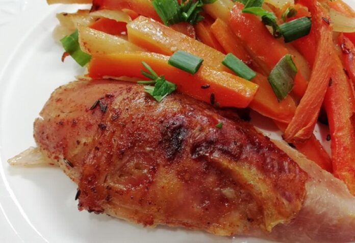 Pečené morčacie stehno so zeleninou, fit RECEPT. Foto - Nela